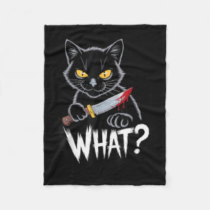 Cat What_ Funny Black Cat With Knife Halloween Fleece Blanket