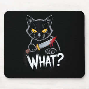 Cat What_ Funny Black Cat With Knife Halloween Mouse Pad