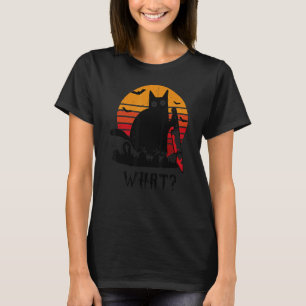 Cat What Funny Black Cat With Knife Killer Hallowe T-Shirt