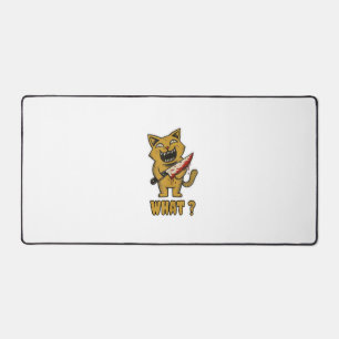 Cat what _ Funny creepy cat With Knife Desk Mat