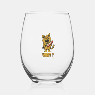 Cat what _ Funny creepy cat With Knife  Stemless Wine Glass