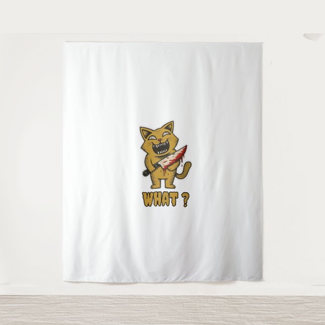 Cat what _ Funny creepy cat With Knife  Tapestry (Front)