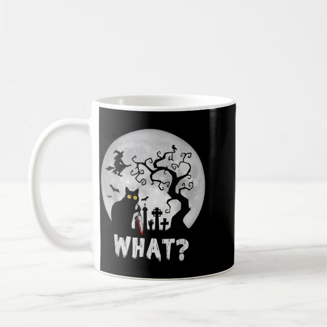 Cat What_ Halloween Black Cat With Knife - Funny Coffee Mug (Left)