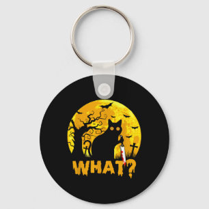 Cat What_ Halloween Black Cat With Knife - Funny Key Ring