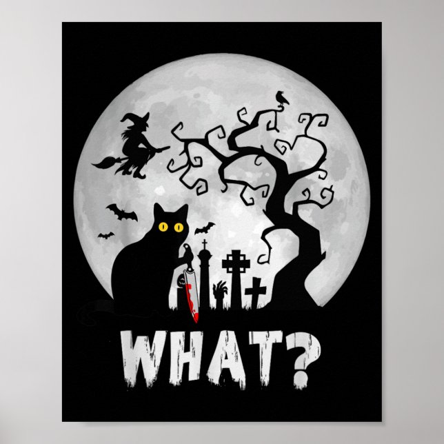 Cat What_ Halloween Black Cat With Knife - Funny Poster (Front)