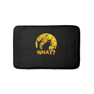 Cat What_ Halloween Black Cat with Knife - Funny W Bath Mat