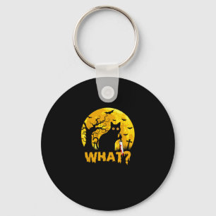 Cat What_ Halloween Black Cat with Knife - Funny W Key Ring