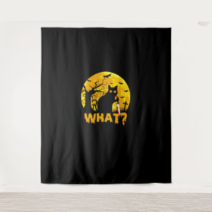 Cat What_ Halloween Black Cat with Knife - Funny W Tapestry