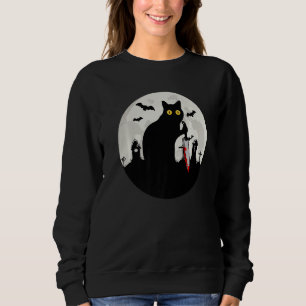 Cat What Halloween Black Cat with Knife What Cat Sweatshirt