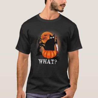 Cat What Halloween Scary Black Cat Costume Pumpkin T-Shirt
