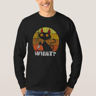 Cat What Meh Cat Black Cat With Knife T-Shirt