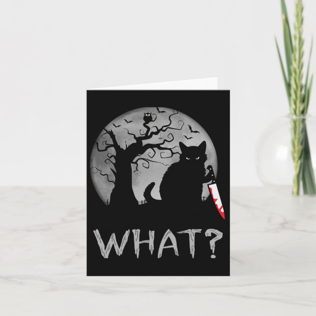 Cat What Murderous Black Cat With Knife Costume Ha Card (Front)