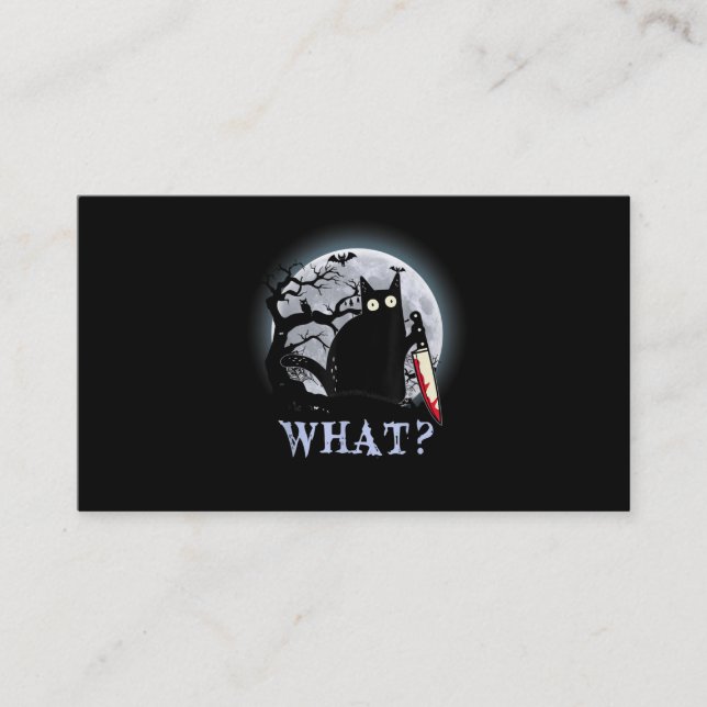 Cat What Murderous Black Cat With Knife Halloween Business Card (Front)