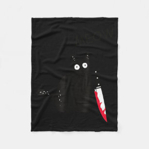 Cat What_ Murderous Black Cat With Knife Halloween Fleece Blanket
