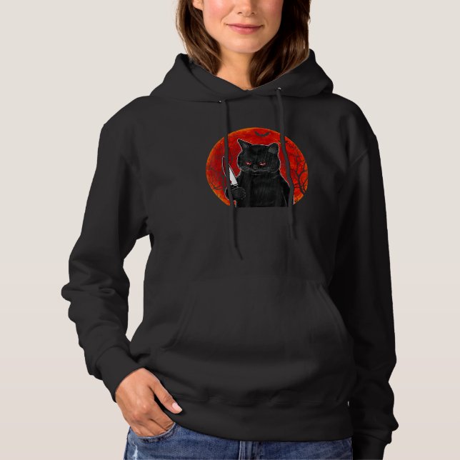 Cat What  Murderous Black Cat With Knife Halloween Hoodie (Front)