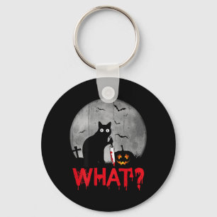 Cat What_ Murderous Black Cat With Knife Halloween Key Ring