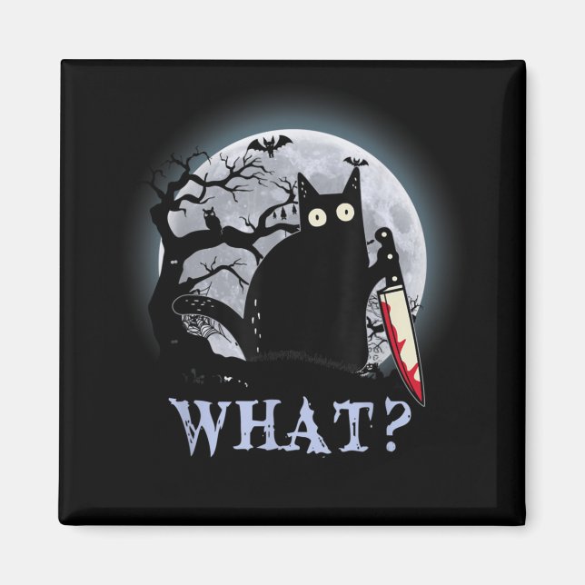 Cat What Murderous Black Cat With Knife Halloween Magnet (Front)