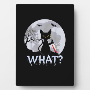 Cat What_ Murderous Black Cat With Knife Halloween Plaque
