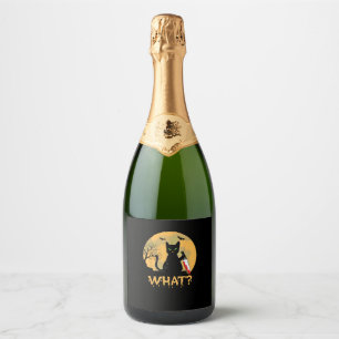 CAT WHAT_ Murderous Black Cat with Knife Halloween Sparkling Wine Label