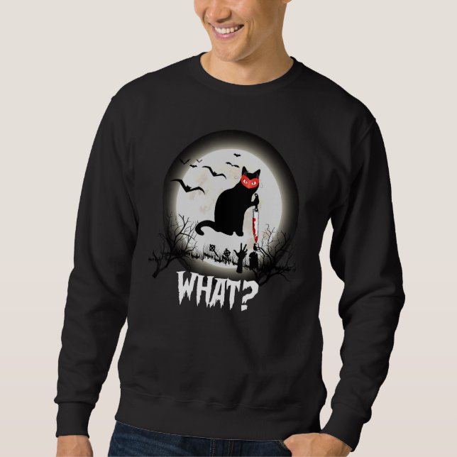 Cat What Murderous Black Cat With Knife Halloween Sweatshirt (Front)
