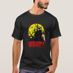 Cat What? Murderous Black Cat With Knife Halloween T-Shirt