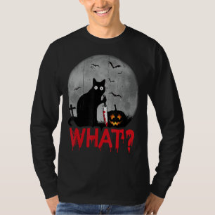 Cat What Murderous Black Cat with Knife Halloween T-Shirt
