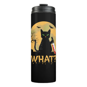CAT WHAT_ Murderous Black Cat with Knife Halloween Thermal Tumbler