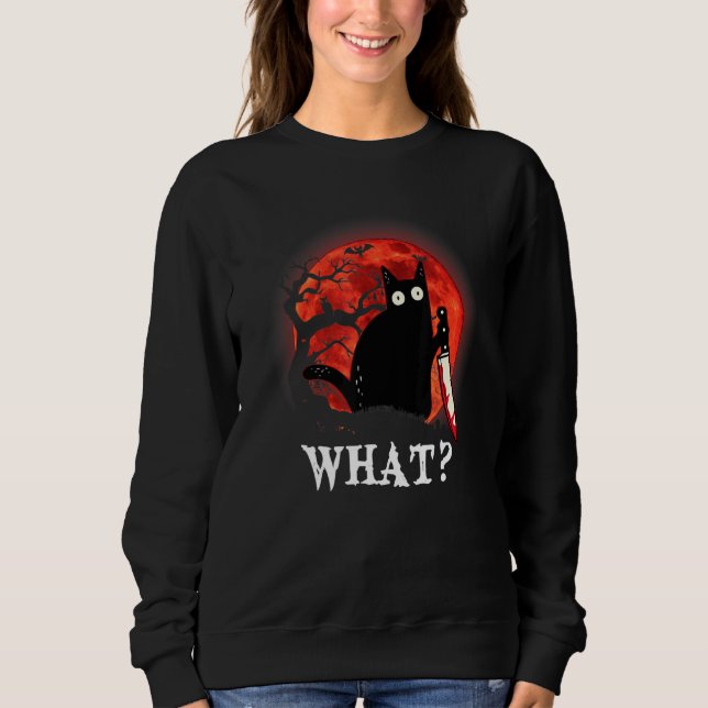 Cat What Murderous Black Cat With Knife Sweatshirt (Front)