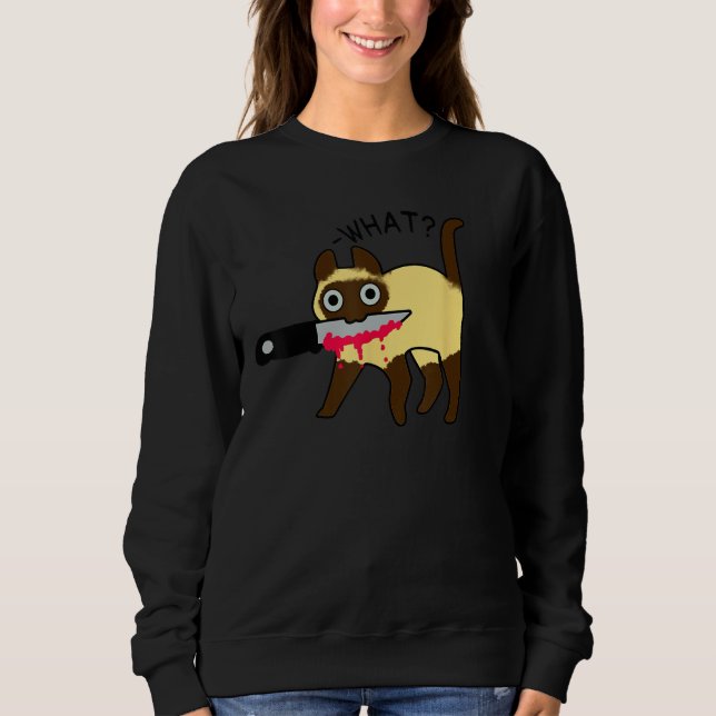 Cat What Murderous Siamese Cat With Knife Hallowee Sweatshirt (Front)