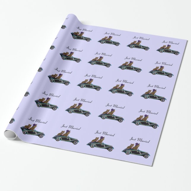 Cat Wheels Just Married Wrapping Paper (Unrolled)