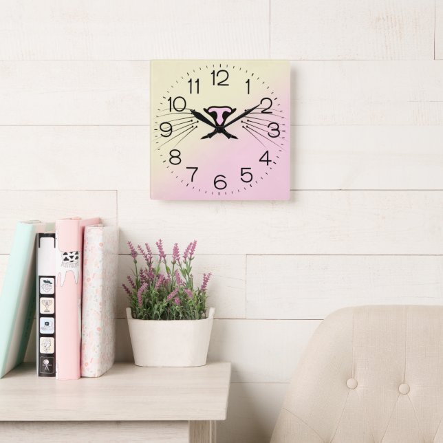 Cat Whiskers On Pink and Yellow Gradient Square Wall Clock (Reading Room)