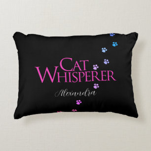 Cat Whisperer Colourful Tie Dye Pink fun saying Decorative Cushion