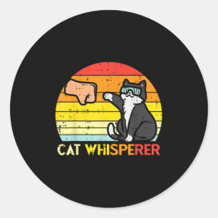 Cat Whisperer Man Paw Fist Bump Sunset Retro Men W Classic Round Sticker
