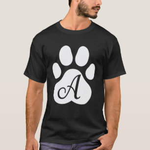 cat White paw Print Initial Cute Monogram Letter A T-Shirt