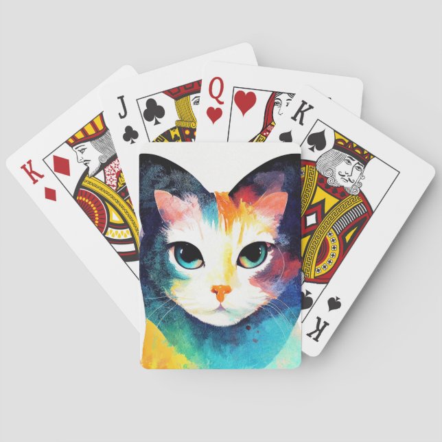 Cat Wild Nature Animal Color Art Painting Playing Cards (Back)
