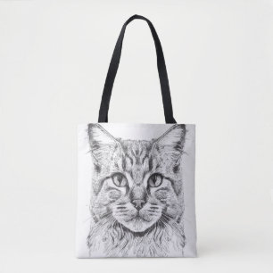 Cat Wild Nature Animal Illustration Art Drawing Tote Bag