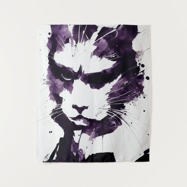 Cat Wild Nature Free Spirit Art Brush Painting Tapestry (Front)
