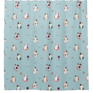 Cat & Wine Shower Curtain: Fun and Playful Design Shower Curtain