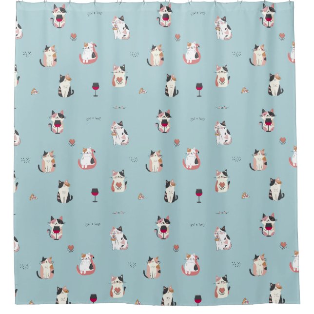 Cat & Wine Shower Curtain: Fun and Playful Design Shower Curtain (Front)