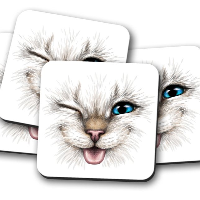 Cat Wink Blue Eye Coaster | Playful Cat Coasters (Creator Uploaded)