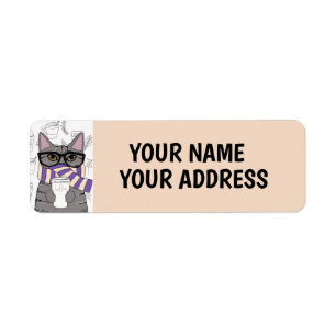 CAT WINTER SCARF COFFEE CAT RETURN ADDRESS LABELS