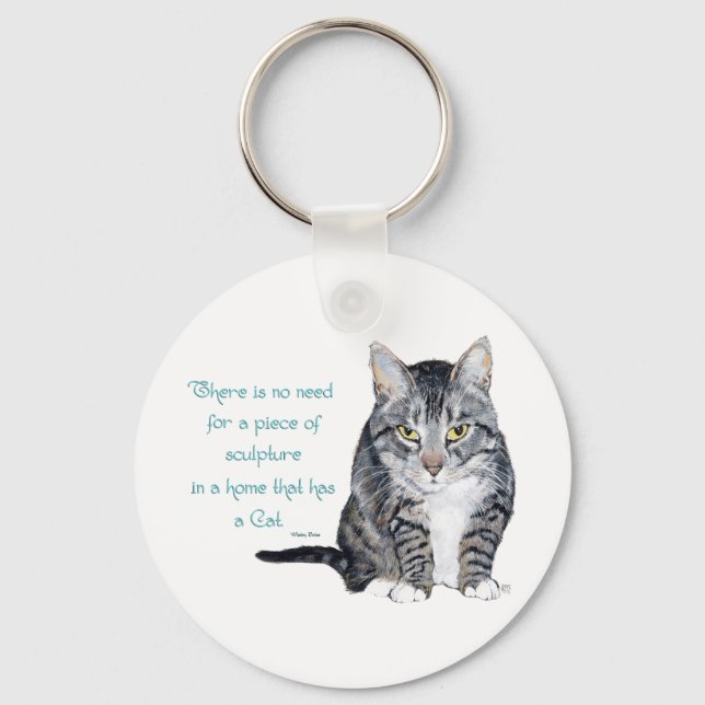 Cat Wisdom - no need for Sculpture in a home Key Ring (Front)