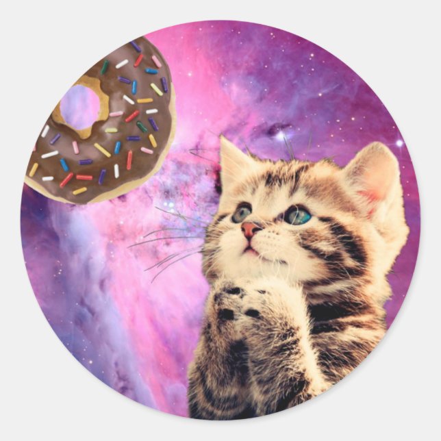 Cat wishing doughnut classic round sticker (Front)