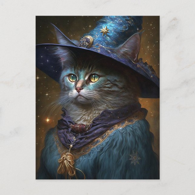 Cat Witch Fantasy Art Postcard (Front)