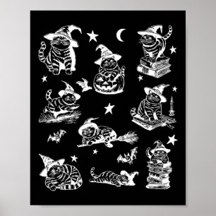 Cat Witch Halloween Cat Pumpkin Salem Witch Cat Lo Poster