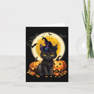 Cat Witch Hat Pumpkin Moon Black Cat Funny Card