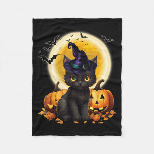 Cat Witch Hat Pumpkin Moon Black Cat Funny Fleece Blanket