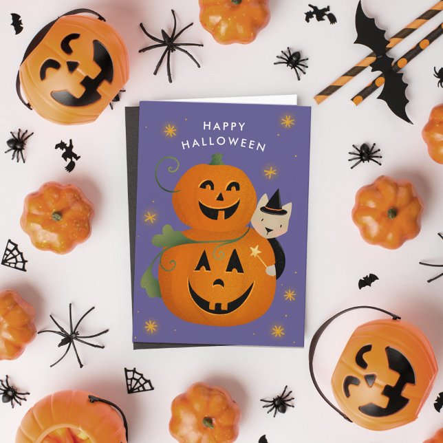 Cat Witch Jack O Lantern Cut Kids Halloween Note Card (Creator Uploaded)