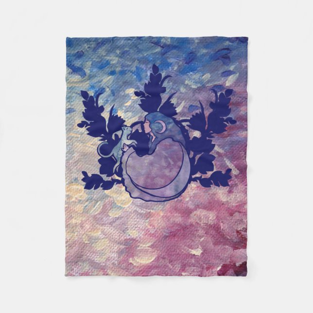 Cat Witch Moon Goddess Wiccan Cat Person Fleece Blanket (Front)