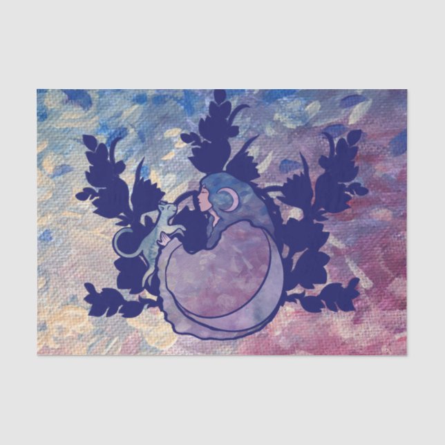 Cat Witch Moon Goddess Wiccan Cat  Tissue Paper (Front)